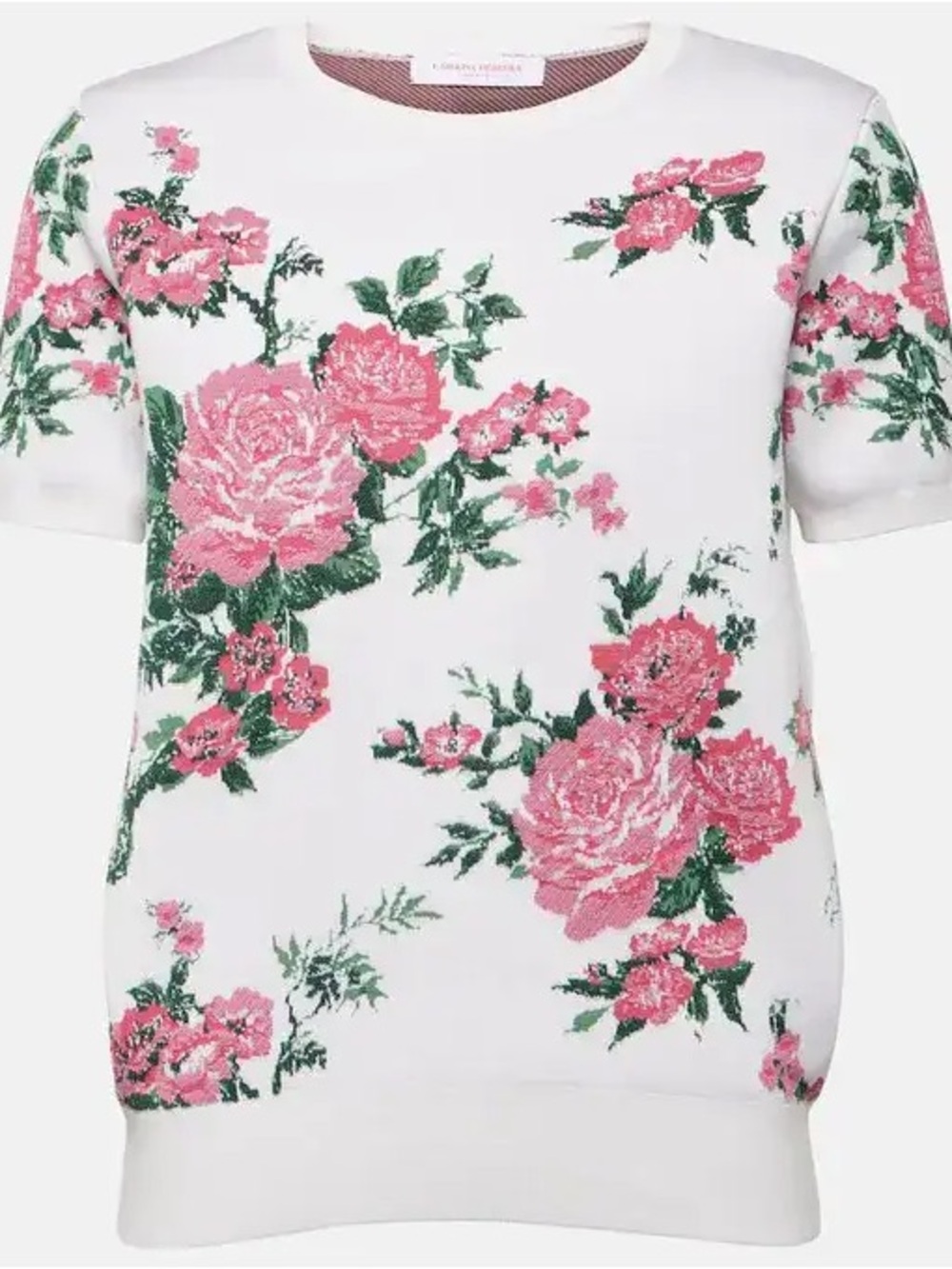 Carolina Herrera White Floral silk blend  Tee with Pink Rose Print